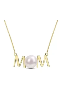 7-7.5mm Cultured Freshwater Pearl Sentimental Mom Necklace in 10k Yellow Gold