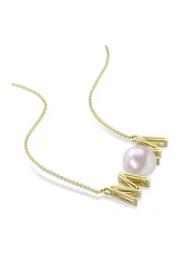 7-7.5mm Cultured Freshwater Pearl Sentimental Mom Necklace in 10k Yellow Gold