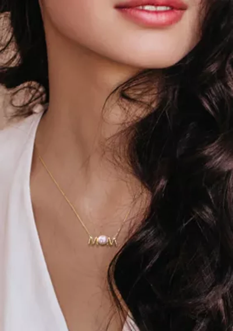 7-7.5mm Cultured Freshwater Pearl Sentimental Mom Necklace in 10k Yellow Gold