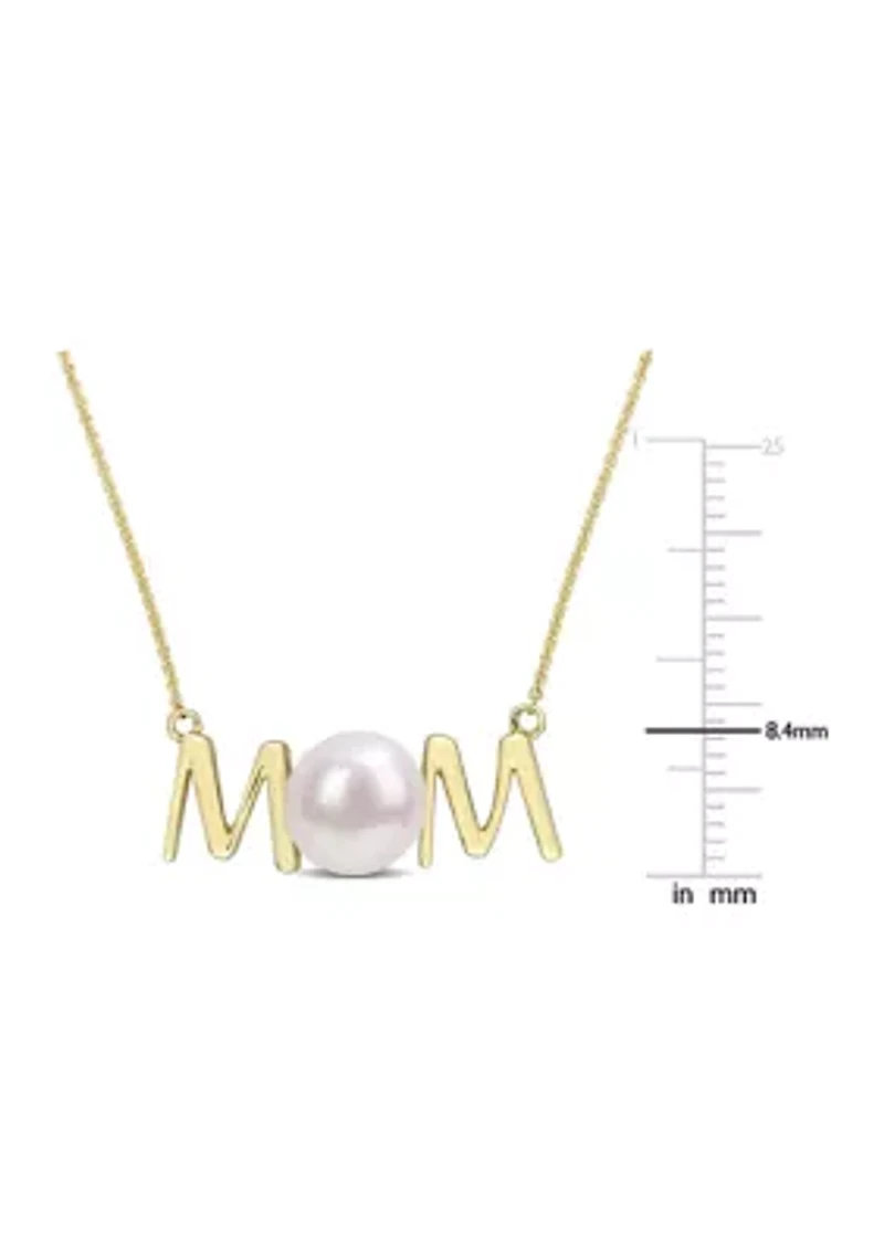 7-7.5mm Cultured Freshwater Pearl Sentimental Mom Necklace in 10k Yellow Gold