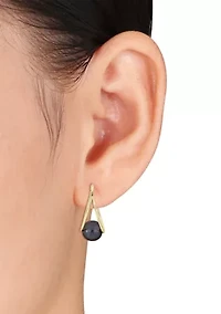 8-8.5mm Freshwater Cultured Black Pearl Drop Hoop Earrings in 10k Yellow Gold