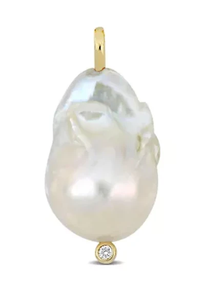 14.5-15mm Freshwater Cultured Pearl and Diamond Accent Pendant in 14k Yellow Gold