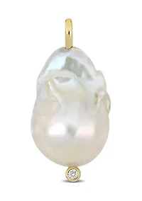 14.5-15mm Freshwater Cultured Pearl and Diamond Accent Pendant in 14k Yellow Gold