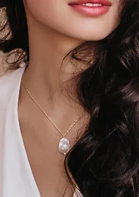 14.5-15mm Freshwater Cultured Pearl and Diamond Accent Pendant in 14k Yellow Gold