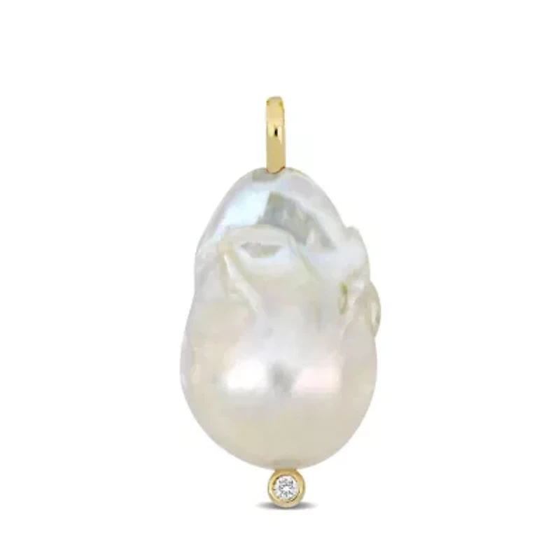 14.5-15mm Freshwater Cultured Pearl and Diamond Accent Pendant in 14k Yellow Gold