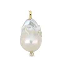 14.5-15mm Freshwater Cultured Pearl and Diamond Accent Pendant in 14k Yellow Gold