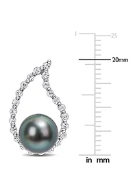 8-8.5mm Black Tahitian Cultured Pearl and 3/4 CT TGW White Sapphire Teardrop Earrings in 10k White Gold