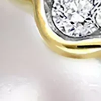 8.5-9mm Cultured Freshwater Pearl and Diamond Accent Drop Pendant and Chain in 10k Yellow Gold