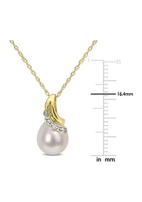 8.5-9mm Cultured Freshwater Pearl and Diamond Accent Drop Pendant and Chain in 10k Yellow Gold