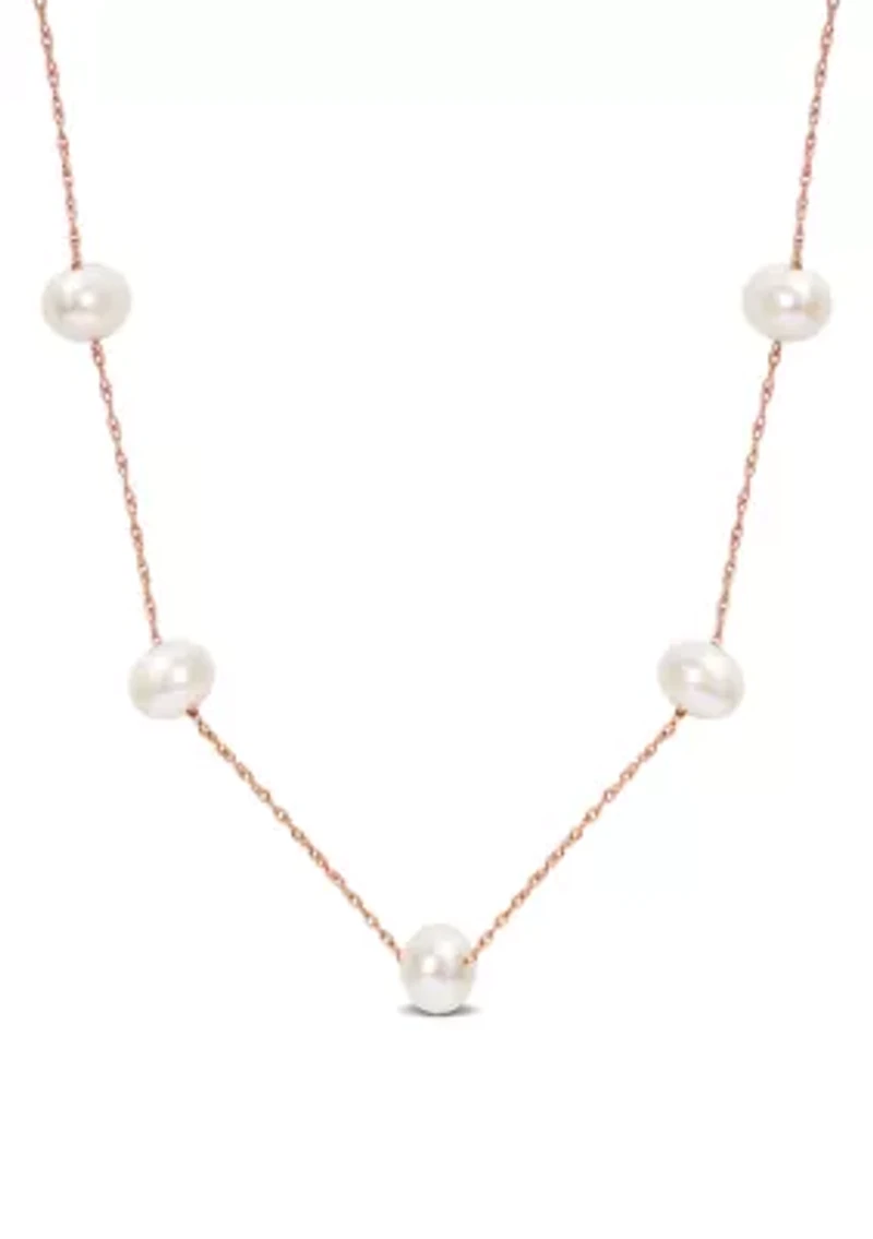 5.5-6mm Freshwater Cultured Pearl Tin-Cup Necklace in 10k Rose Gold