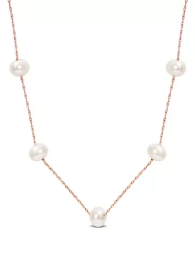 5.5-6mm Freshwater Cultured Pearl Tin-Cup Necklace in 10k Rose Gold