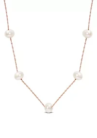 5.5-6mm Freshwater Cultured Pearl Tin-Cup Necklace in 10k Rose Gold