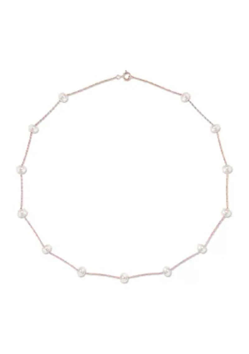 5.5-6mm Freshwater Cultured Pearl Tin-Cup Necklace in 10k Rose Gold