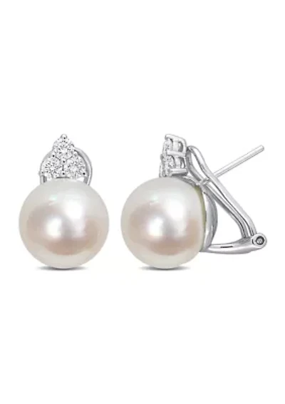 12-12.5mm South Sea Cultured Pearl and 5/8 CT TW Diamond Clip-Back Earrings in 14k White Gold