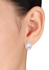 12-12.5mm South Sea Cultured Pearl and 5/8 CT TW Diamond Clip-Back Earrings in 14k White Gold