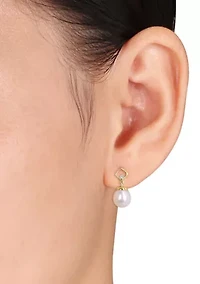 8-8.5mm Freshwater Cultured Pearl and Diamond Accent Earrings in 10k Yellow Gold