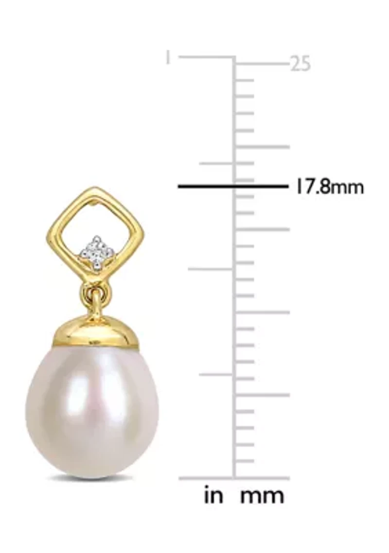 8-8.5mm Freshwater Cultured Pearl and Diamond Accent Earrings in 10k Yellow Gold