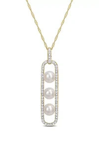 5-5.5mm Cultured Freshwater Pearl and 1/5 CT TDW Diamond Drop Pendant with Chain in 10k Yellow Gold