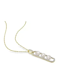 5-5.5mm Cultured Freshwater Pearl and 1/5 CT TDW Diamond Drop Pendant with Chain in 10k Yellow Gold