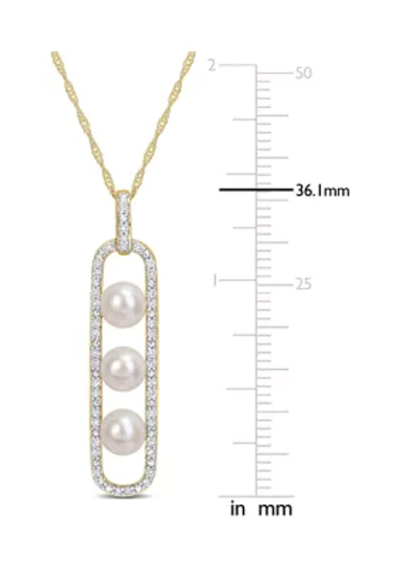 5-5.5mm Cultured Freshwater Pearl and 1/5 CT TDW Diamond Drop Pendant with Chain in 10k Yellow Gold