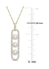 5-5.5mm Cultured Freshwater Pearl and 1/5 CT TDW Diamond Drop Pendant with Chain in 10k Yellow Gold