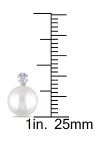 8 - 8.5 MM White Cultured Freshwater Pearl and Diamond Stud Earrings in Sterling silver