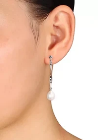 9-9.5mm Freshwater Cultured Pearl Twisted Drop Earrings in Sterling Silver
