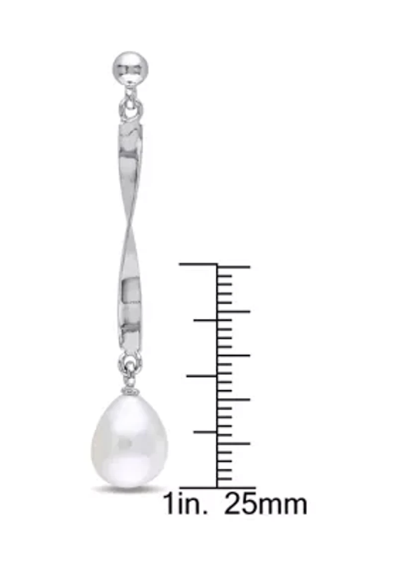 9-9.5mm Freshwater Cultured Pearl Twisted Drop Earrings in Sterling Silver