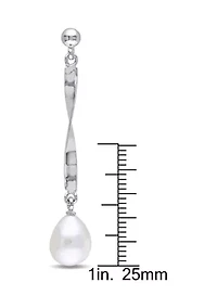9-9.5mm Freshwater Cultured Pearl Twisted Drop Earrings in Sterling Silver