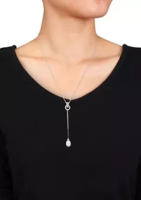1/5 CT TGW White Topaz and 8 - 8.5 MM White Cultured Freshwater Pearl Drop Pendant with Chain in Sterling Silver