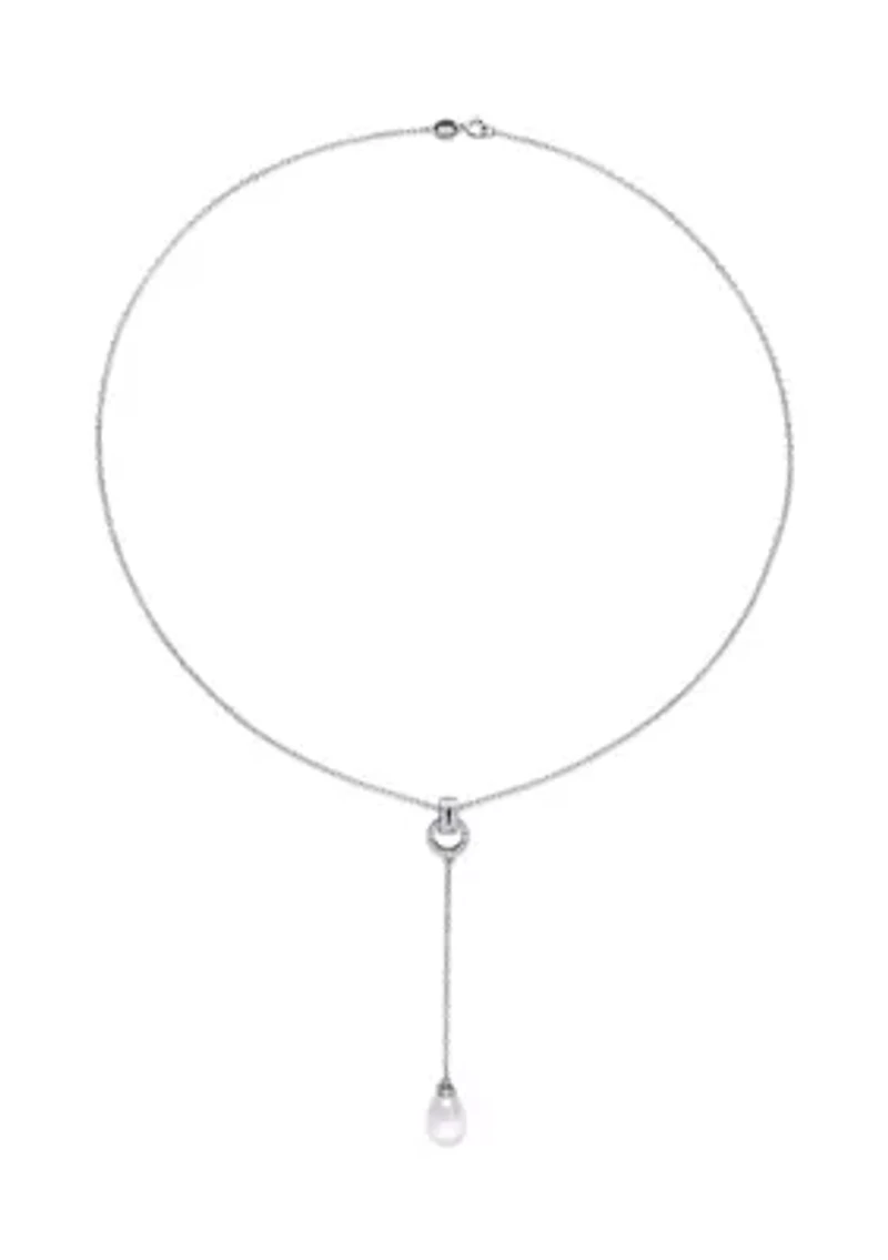 1/5 CT TGW White Topaz and 8 - 8.5 MM White Cultured Freshwater Pearl Drop Pendant with Chain in Sterling Silver