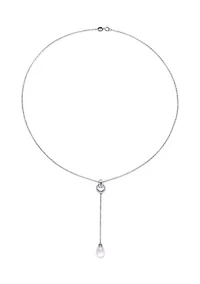 1/5 CT TGW White Topaz and 8 - 8.5 MM White Cultured Freshwater Pearl Drop Pendant with Chain in Sterling Silver