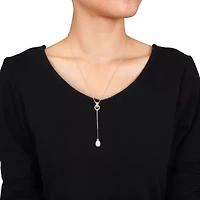 1/5 CT TGW White Topaz and 8 - 8.5 MM White Cultured Freshwater Pearl Drop Pendant with Chain in Sterling Silver