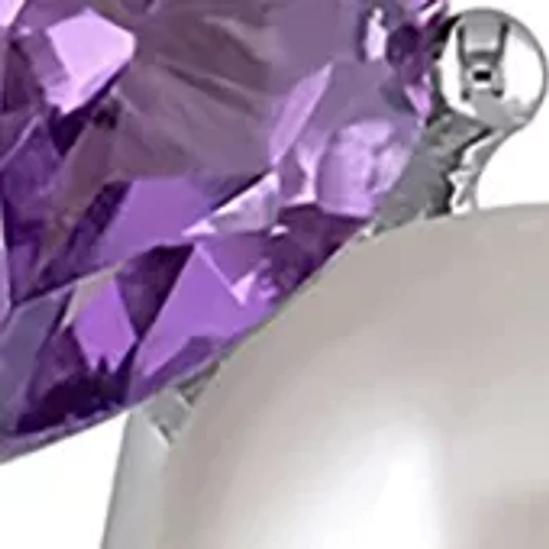 2 -Pc Set Of 4 CT TGW Created White and Pink Sapphire, Amethyst, Rose de France and Cultured Freshwater Pearl Cluster Earrings and Pendant With Chain in Sterling Silver