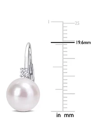 9-9.5mm Freshwater Cultured Pearl and 1/7 CT TGW Cubic Zirconia Leverback Earrings in Sterling Silver