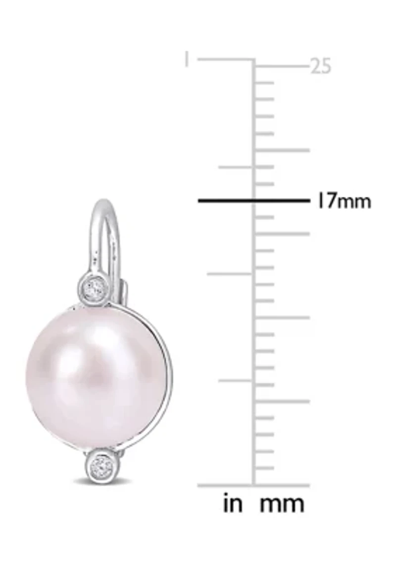 7.5-8mm Freshwater Cultured Pearl and Diamond Accent Leverback Earrings in Sterling Silver