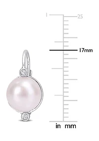 7.5-8mm Freshwater Cultured Pearl and Diamond Accent Leverback Earrings in Sterling Silver