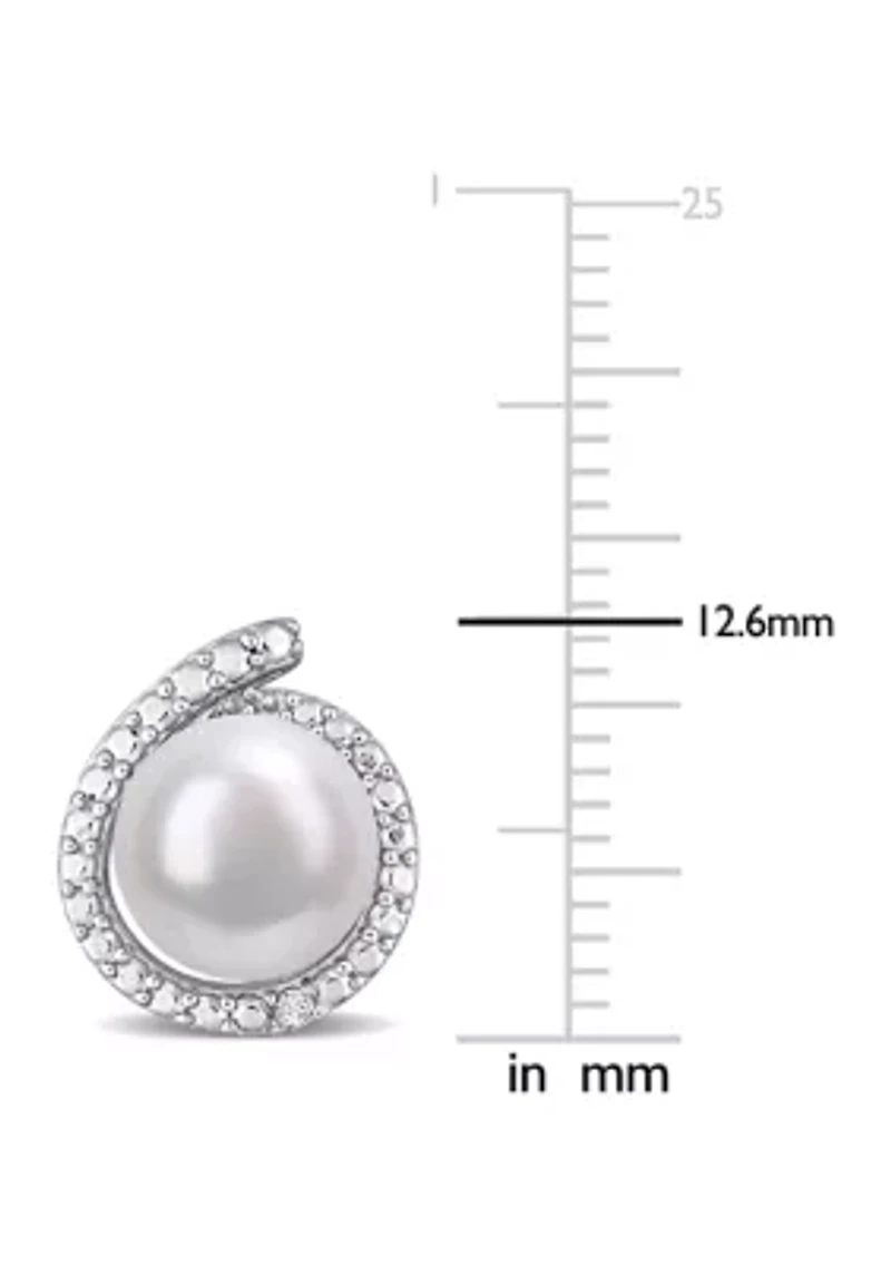 8-8.5mm Freshwater Cultured Pearl and Diamond Accent Halo Stud Earrings in Sterling Silver