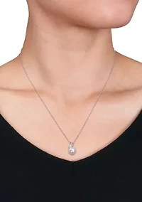 7.5-8mm Freshwater Cultured Pearl and Diamond Accent Drop Pendant with Chain in Sterling Silver