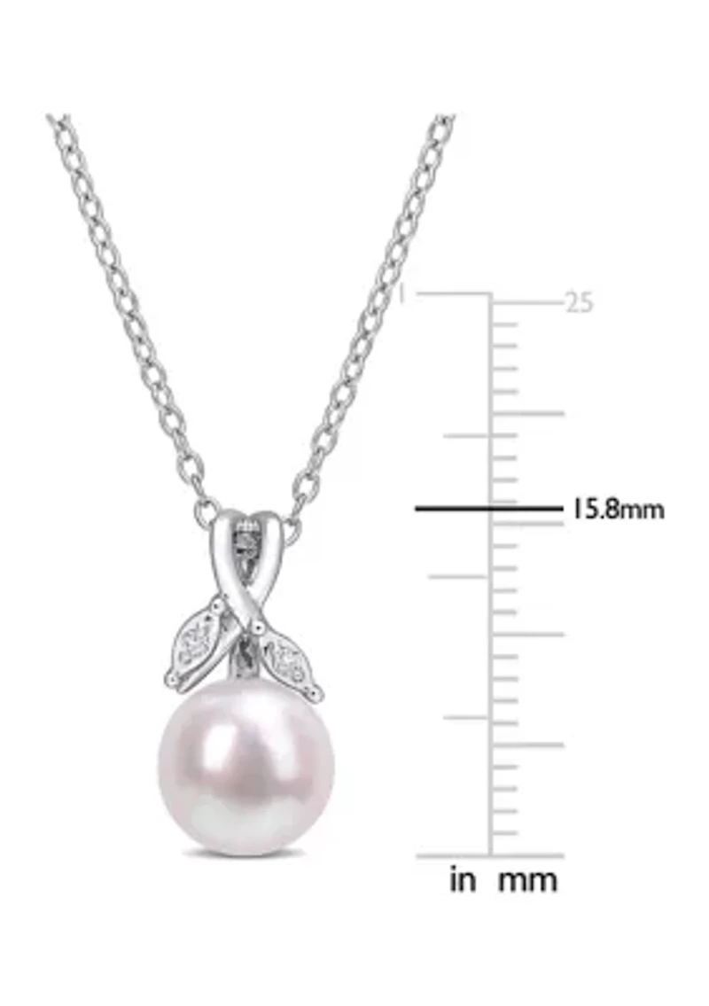 7.5-8mm Freshwater Cultured Pearl and Diamond Accent Drop Pendant with Chain in Sterling Silver