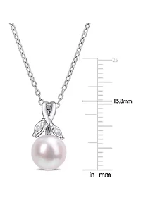 7.5-8mm Freshwater Cultured Pearl and Diamond Accent Drop Pendant with Chain in Sterling Silver