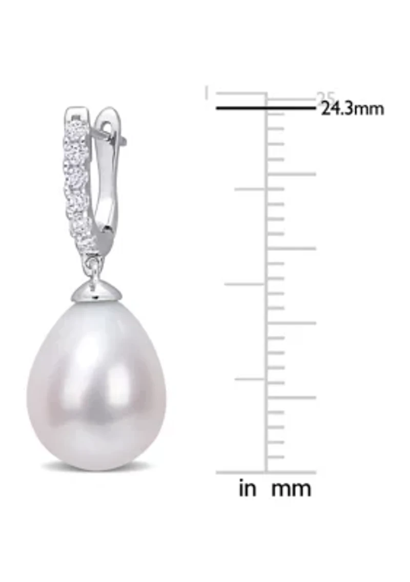 8.5-9mm Freshwater Cultured Pearl and 1/5 CT TGW Cubic Zirconia Drop Cuff Earrings in Sterling Silver
