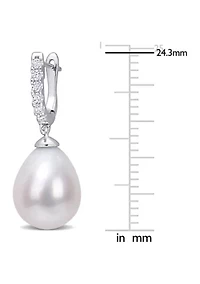 8.5-9mm Freshwater Cultured Pearl and 1/5 CT TGW Cubic Zirconia Drop Cuff Earrings in Sterling Silver