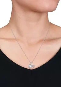 8.5-9mm Freshwater Cultured Pearl and Diamond Accent Bow Pendant with Chain in Sterling Silver