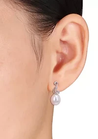 8-8.5mm Freshwater Cultured Pearl and Diamond Accent Peacock Drop Earrings in Sterling Silver