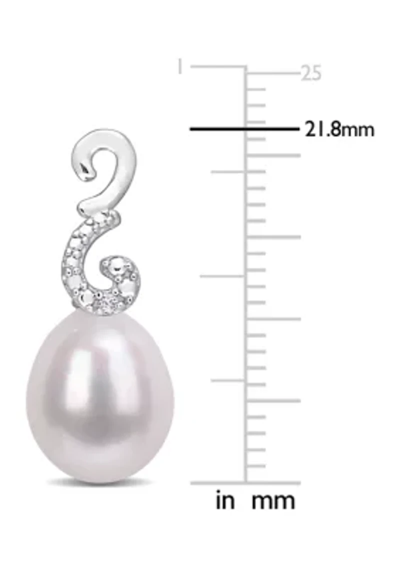 8-8.5mm Freshwater Cultured Pearl and Diamond Accent Peacock Drop Earrings in Sterling Silver