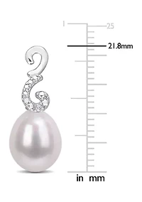 8-8.5mm Freshwater Cultured Pearl and Diamond Accent Peacock Drop Earrings in Sterling Silver