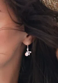 7.5-8mm Freshwater Cultured Pearl and Diamond Accent Bow Leverback Earrings in Sterling Silver