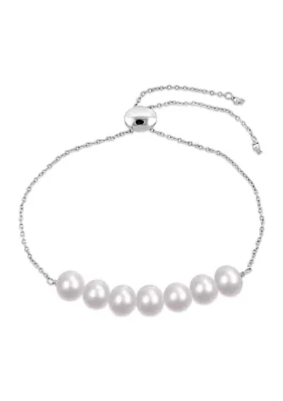 7.5-8mm Freshwater Cultured Pearl Adjustable Bolo Bracelet in Sterling Silver
