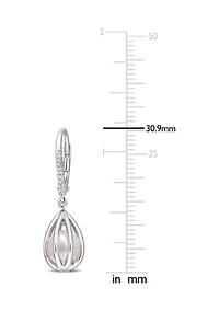 7-7.5mm Freshwater Cultured Pearl and Diamond Accent Pearl Leverback Earrings in Sterling Silver